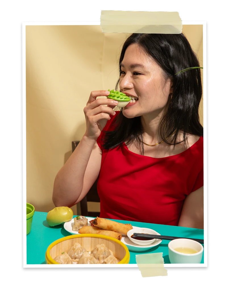 Cecilia eating Munch Sum food